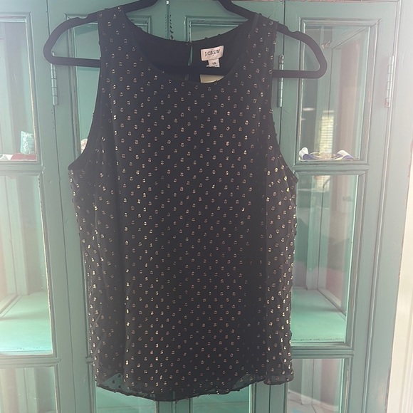 J Crew Black Sleeveless Blouse with Gold Dots - Picture 2 of 7